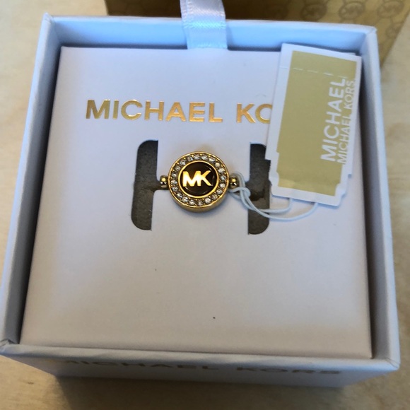 Michael Kors Gold Plated Stainless Steel Logo Ring Tortoise & Crystal Size 7 NWT - Picture 11 of 15